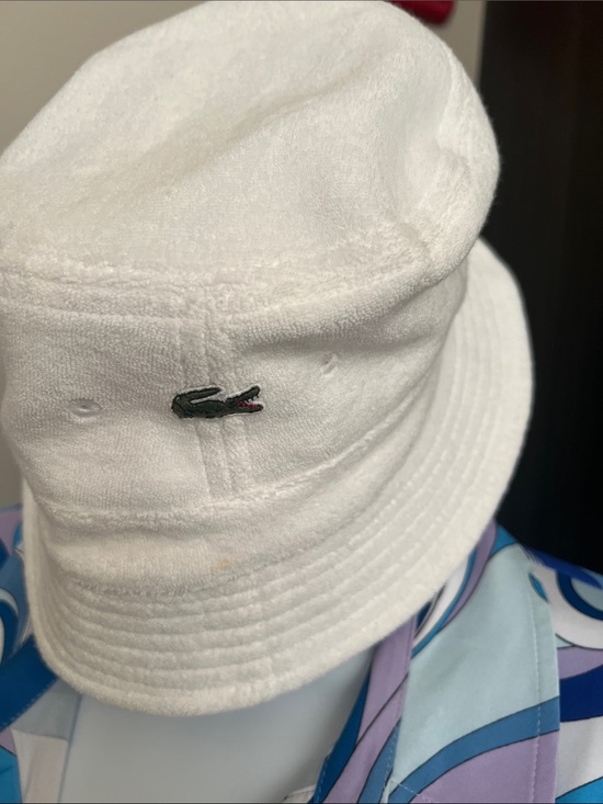 Lacoste Accessories - Lacoste White Terry Bucket Hat with Green Crocodile